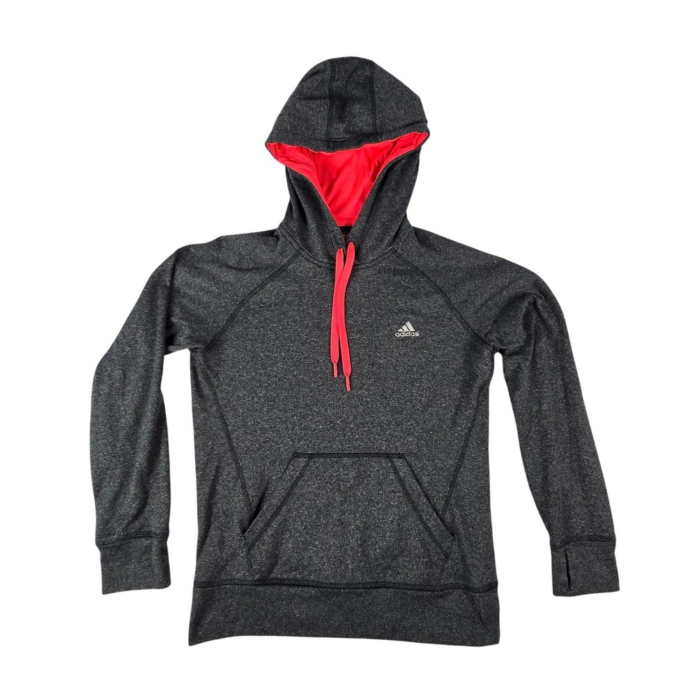 Adidas Ultimate Hoodie Womens XS Gray Pink AH8249 ClimaWarm Pullover Thumbholes - Picture 1 of 12